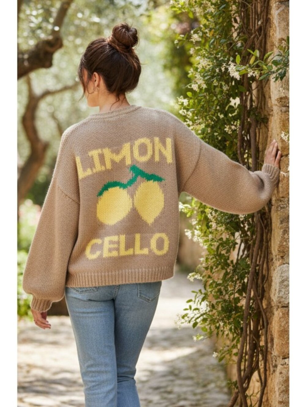 Limon Knit Oversized Lemon Button-up Front Sweater Long Sleeve V-neck Cardigan
